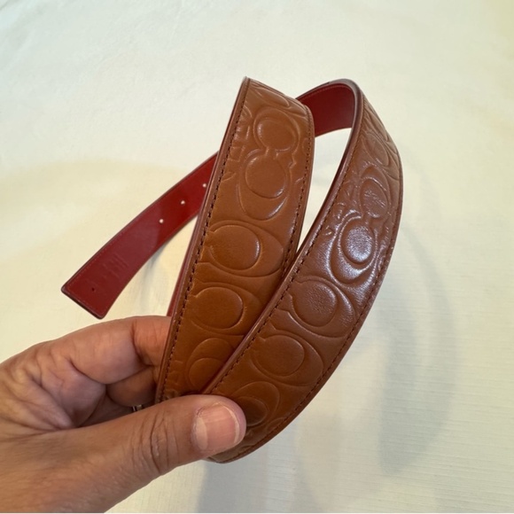 Coach Tan Embossed Leather Belt